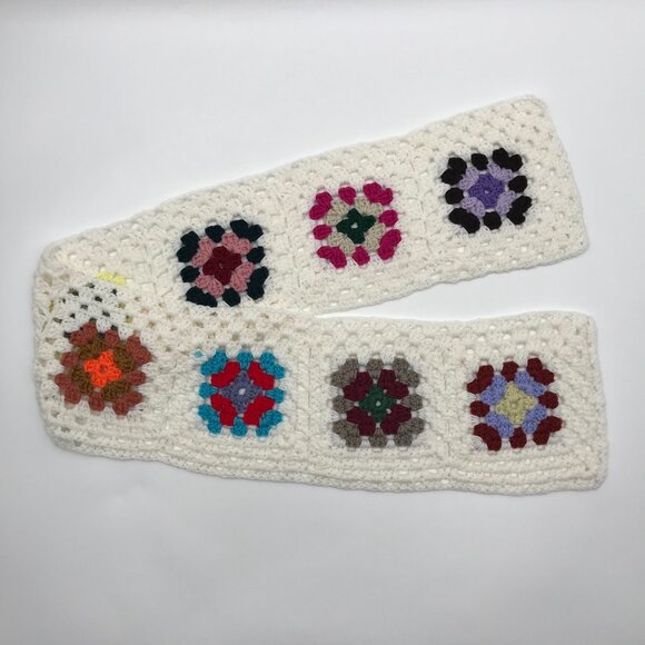 Crochet Granny Scarf Runner Handmade Ivory Multi-Color - Picture 3 of 4